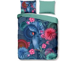 HIP dekbedovertrek mandalas, bloemen en een blauwe papegaai - 1 persoons 140x200/220 cm - Multi - 100% Katoen satijn