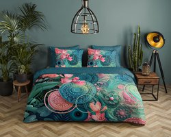 HIP dekbedovertrek mandala�s en bloemen - Lits jumeaux 240x200/220 cm - Petrol - 100% Katoen satijn