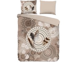 HIP Dekbedovertrek "mandala's en veren" - Taupe - (240x200/220 cm) - Katoen Flanel