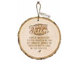 Hip met Pit Creaties Boomschijf - Woondecoratie - In Deze Tuin Wandbord - Natuurlijk Hout 13-15cm - Binnen Buiten - Ophangkoord