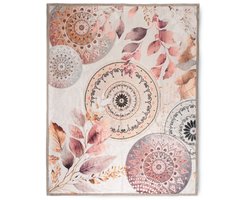 HIP Plaid 130x160 cm - Mandala en Bladeren Print - Grijs/Roze - Polyvelvet - Oeko-Tex Gecertificeerd