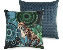 HIP Sierkussen 48x48 cm - Mandala en Luipaard Print - Groen/Blauw - Polyvelvet - Oeko-Tex Gecertificeerd