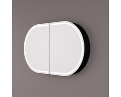 HIPP Design spiegelkast Ovaal Recht - Mat Zwart 120 x 70 x 13 cm met LED Baan Rondom Spiegelverwarming Geaard Stopcontact Verstelbare Glazen Planchetten