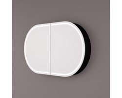HIPP Design spiegelkast Ovaal Recht - Mat Zwart 120 x 70 x 13 cm met LED Baan Rondom Spiegelverwarming Geaard Stopcontact Verstelbare Glazen Planchetten