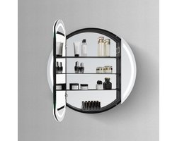 HIPP Design spiegelkast Rond - Mat Zwart - LED Baan - 100 x 13 cm - Spiegelverwarming - Geaard Stopcontact - Verstelbare Glazen Planchetten