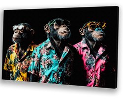 Hippe apen in kleurrijke stijl - Apen canvas kunst - Muurkunst zonnebrillen - Pop Art - Decoratie voor thuis - Woonkamer accessoires - canvas 90x60 cm