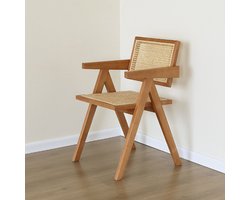 Hippe houten stoel met rotan - Eduard Jeanneret - design interieur - bureau of eetstoel - retro design - massief hout