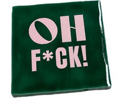 Hippe tegeltje met tekst: Oh Fuck | Dennengroen met pastel roze | Gepersonaliseerde cadeau | Hippe Spreuktegel | Nieuwe woning cadeau | Housewarming cadeau