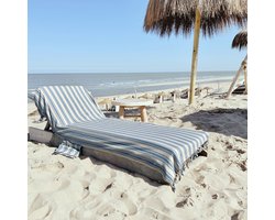 hipps Loungie beachbedcover KARAKIZ AIRBLUE, luxe hamamdoek voor ligbed | met OMSLAG en SIDE-POCKET | ligbedhoes | handdoek | strandhanddoek | strandlaken | cover | beachbed | sunbed | ligstoel | strandbed | fouta | pestemal | uniek formaat