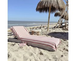 hipps Loungie beachbedcover Karakiz RASPBERRY, luxe hamamdoek voor ligbed | met OMSLAG en SIDE-POCKET | ligbedhoes | handdoek | strandhanddoek | strandlaken | cover | beachbed | sunbed | ligstoel | strandbed | fouta | pestemal | op maat gemaakt