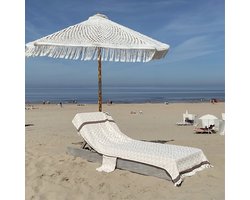 hiPPs Loungie Eye Beige. Luxe dikkere Hamamdoek voor ligbed | met OMSLAG en 2 SIDE-POCKETS | Ligbedhoes | Zijvakjes | Strandbed handdoek | Strandlaken | Cover | Beachbed | Sunbed | Ligstoel | Uniek formaat en functioneel | One size fits all
