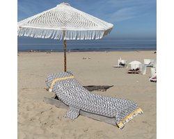 hiPPs Loungie Eye Black. Luxe dikkere Hamamdoek voor ligbed | met OMSLAG en 2 SIDE-POCKETS | Ligbedhoes | Zijvakjes | Strandbed handdoek | Strandlaken | Cover | Beachbed | Sunbed | Ligstoel | Uniek formaat en functioneel | One size fits all