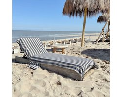 hiPPs Loungie KARAKIZ NAVY, luxe hamamdoek voor ligbed | met OMSLAG en SIDE-POCKET | ligbedhoes | handdoek | strandhanddoek | strandlaken | cover | beachbed | sunbed | ligstoel | strandbed, saunadoek | fouta | pestemal | uniek formaat