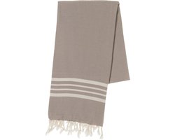 hiPPs Luxe Hamamdoek TRADITIONAL TAUPE | Saunadoek | Strandlaken | Handdoek | Pareo | Ultra soft katoen | Handloom | Lichtgewicht | Mooie franjes