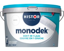 Histor Monodek – Muurverf Binnen Mat – Dekt in 1 Laag – Afwasbaar – Geurarm en Oplosmiddelvrij – Met Ultra Dense Technology voor Extra Dekkracht – Voor Binnen – Wit – 2,5L