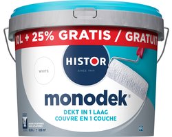 Histor Monodek – Muurverf Binnen Mat – Dekt in 1 Laag – Afwasbaar – Geurarm en Oplosmiddelvrij – Met Ultra Dense Technology voor Extra Dekkracht – Voor Binnen – Wit – 12,5L