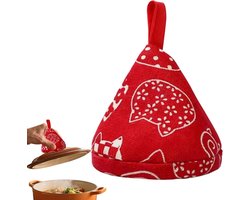 Hittebestendige, antislip ovenwanten - Driehoekige ovenwanten - Leuke antislip handschoenen met kattenpatroon - Geschikt voor appartementen, huizen, camping, barbecues, enz. - Rood