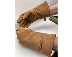 Hittebestendige handschoenen - bruin - luxe uitvoering - houtkachel - suède - grill handschoenen - BBQ