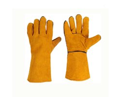 Hittebestendige lashandschoenen - Vlamvertragende lashandschoenen - Lange leren handschoenen met stiksels - Geschikt voor lassers - Geschikt voor houtgestookte barbecues - Geschikt voor tuinieren (geel).