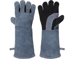 Hittebestendige leren barbecuehandschoenen van 40 cm, ideaal voor koken, bakken en grillen met antislip en snijbestendige bescherming