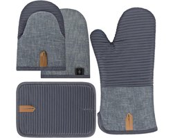 Hittebestendige ovenhandschoenen en pannenlappen set van 4 - Grijze kookaccessoires voor veilig koken en bakken
