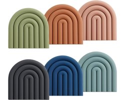 Hittebestendige siliconen onderzetters in Scandinavische stijl, set van 6 kleurrijke en warmte-isolerende placemats voor hete potten en pannen, anti-verbranding accessoires voor keukengebruik