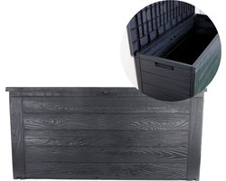 HIXA Kussenbox - Opbergbox Tuin - Tuinkussenbox - Met deksel - Waterdicht - 300L - Buiten - 120x45x57 cm - Tuinbox - Zwart
