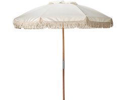 HIXA Parasol - Houten paal - Stokparasol - Beige - 180CM - Strandparasol - Tuin Accessoires - Balkon parasol - Bohemian - Ibiza - Stokdiameter 3cm - CHARLIE