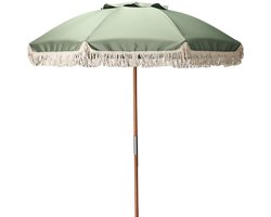 HIXA Parasol - Houten paal - Stokparasol - Groen - 180CM - Strandparasol - Tuin Accessoires - Balkon parasol - Bohemian - Ibiza - Stokdiameter 3cm - CHARLIE
