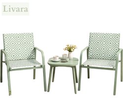 HIXA Tuinset - 3-delig - Mintgroen - Bistroset - Tuintafel - met Stoelen - 2 Personen - Balkonset - 2 Persoons - Loungeset - Table de Jardin - LIVARA