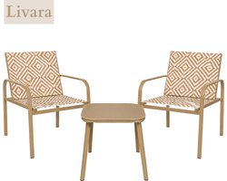 HIXA Tuinset - 3-delig - Oud Roze - Bistroset - Tuintafel - met Stoelen - 2 Personen - Balkonset - 2 Persoons - Loungeset - Table de Jardin - LIVARA