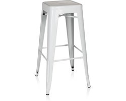 Hjh OFFICE 645012 barkruk VANTAGGIO HIGH metaal wit retro kruk in industrieel design, stapelbaar