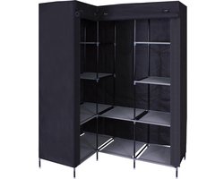 HK1Z Opvouwbare Kledingkast – B126 x D40 x H170 cm – 9 Legplanken – Stalen Frame - 90KG Draagkracht – Stoffen Garderobekast – Legkast Hoekmodel – Kampeerkast – Zwart