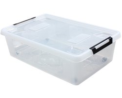HL Opbergbox met deksel - 30 liter - Opbergdoos met wieltjes - onderbedbox - Stapelbaar - Kunststof - Transparant