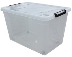 HL Opbergbox met deksel - 60 Liter - Opbergdoos met wieltjes - Stapelbaar - Kunststof - Transparant