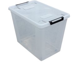HL Opbergbox met deksel - 80 Liter - Opbergdoos met wieltjes - Stapelbaar - Kunststof - Transparant
