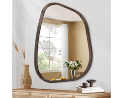 HLFMVWE Asymmetrische spiegel kleine onregelmatige ovale wandspiegel modern houten frame ijdelheid artistieke spiegel - ShopVlot