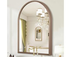 HLFMVWE Boogvormige wandspiegel 40 x 30 cm Grote badkamerspiegel van messing Metalen frame Spiegel voor aan de muur, decoratie Kaptafel Woonkamer Slaapkamer Entree