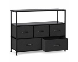 HMTM Ladekast met 5 Stoffen Laden – Brede Opbergkast voor Slaapkamer, Woonkamer en Hal – 115 x 30 x 80 cm – Zwart– Verstelbare Poten , HMTM-SC-5D-BK