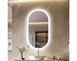 HOB Badkamerspiegel - Badkamerspiegel met LED verlichting en Verwarming - 50x100cm - Anti condens functie - Badkamerspiegel - Make-up Spiegel
