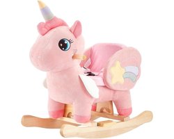Hobbeldier - Schommelpaard – Schommeldier Eenhoorn – Hobbelpaard Hout - Schommelstoel voor Kinderen - Speelgoed – Roze – Wigwap Met Gordel