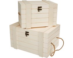 Hobby 62651000 houten kisten set met jute handgrepen - natuurlijk schatkisten - 2 stuks - 30 x 205 x 173 cm en 24 x 16 x 155 cm piratenkist