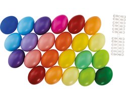 Hobby eieren - 24x st - gekleurd - 6 cm - met hanger - plastic - Pasen decoraties - Zelf decoreren - Paasversiering - Paastak decoratie