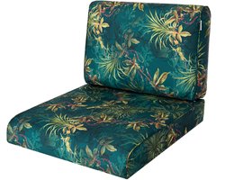 Hobbygarden Tuinkussen Nel Blauwe Bladeren 60x60cm - Geschikt voor oa Wicker tuins-set & Stoelen - Waterafstotend - UV Bestendig