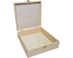 Hobbygroep houten kist speelgoed vierkant met klepdeksel grenen 21x21x7 cm.