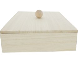 Hobbygroep houten kist vierkant opbergdoos Paulowenia 18x18x5,5 cm.