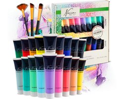 Hobbyverf Acrylverf Set 18pcs - 36ml Verf Tubes - Acrylverf Kinderen en Volwassenen - 9 Pastel & 9 Basis Kleuren - Verf Kinderen Knutselen - Kinder Verf Set