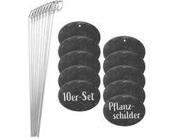 Hoberg Leisteen Plant Labels - Set van 10 - Weerbestendig, Herbruikbaar - Individuele etikettering van planten, kruiden & bloemen - Met stalen grondpinnen - Afmetingen 9 x 7 x 0,5 cm - Ovaal