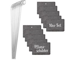 Hoberg Leisteen Plant Labels - Set van 10 - Weerbestendig, Herbruikbaar - Individuele etikettering van planten, kruiden & bloemen - Met stalen grondpinnen - Afmetingen 10 x 7 x 0,5 cm - Rechthoekig