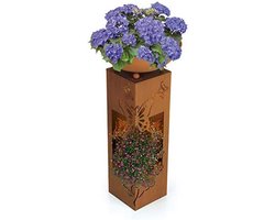 Hoberg Roest led-plantenzuil - bloempot - 3D vlinderdesign, afneembare plantenschaal (Ø 34 cm), geschikt voor binnen en buiten, geïntegreerde verlichting, 6h timer, draadloos, 19 x 19 x 72 cm